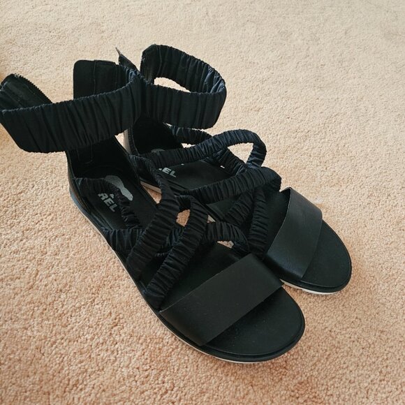 SOREL Black Ella Ankle Strap Open Toe Leather Sandals - Picture 5 of 7